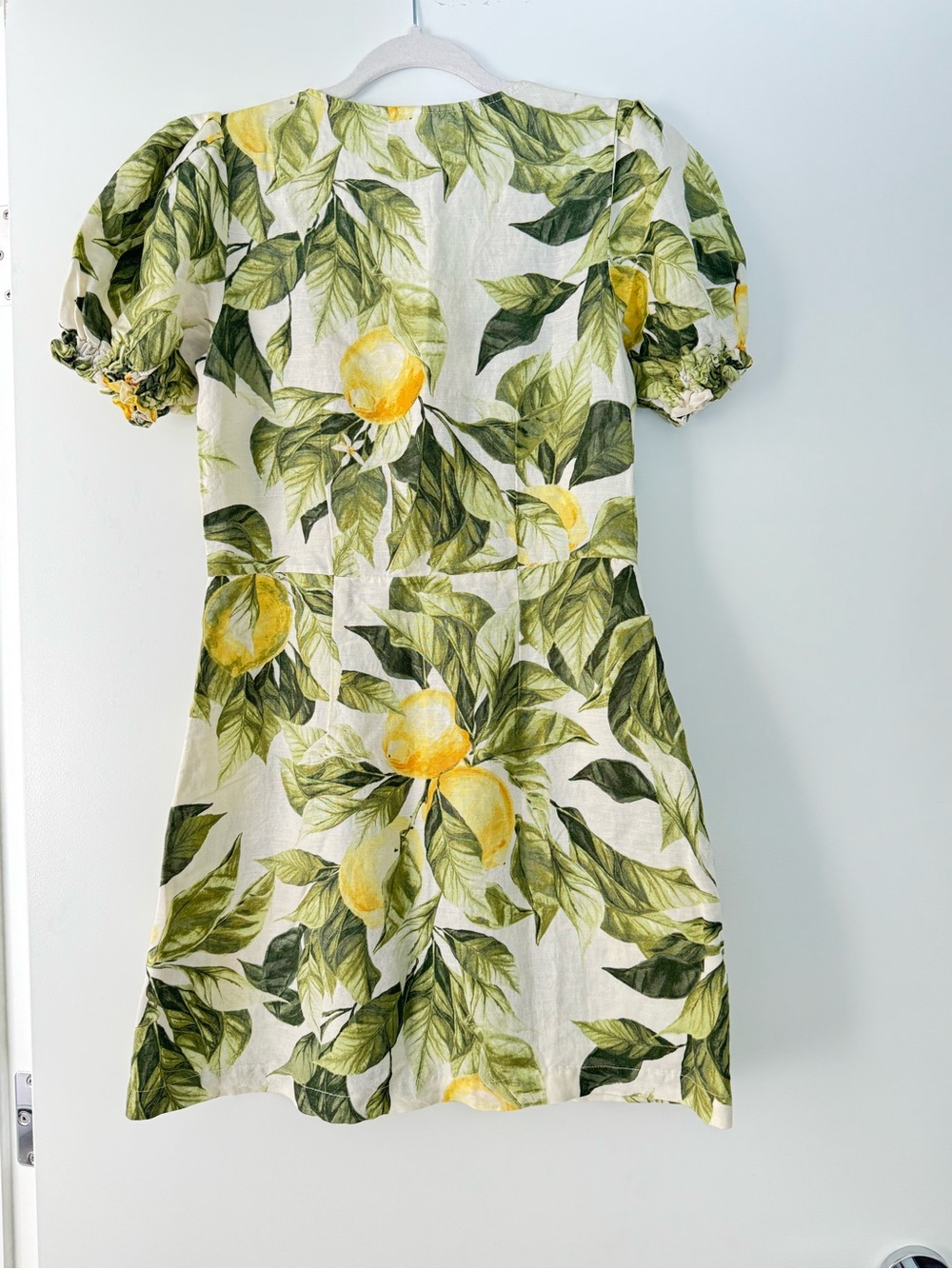 H&M Lemon & Leaf Puff Sleeve Mini Dress in Yellow and Green